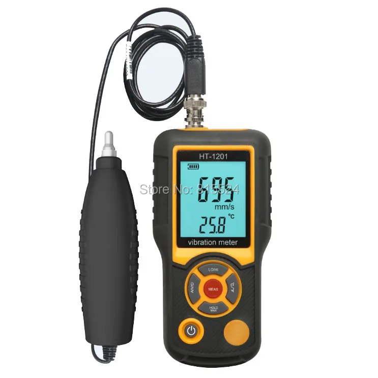 

HT-1201 Acceleration Sensor Gauge Vibration Analyzer Tester Acceleration Velocity Displacement Measurement for Moving Machinery