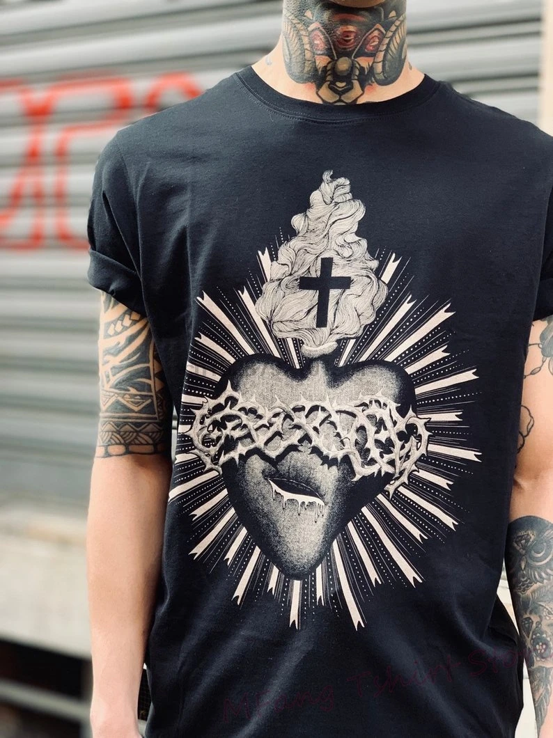 Рубашка для мужчин сердце священный heartshirt и оборками с принтом в виде татуировки