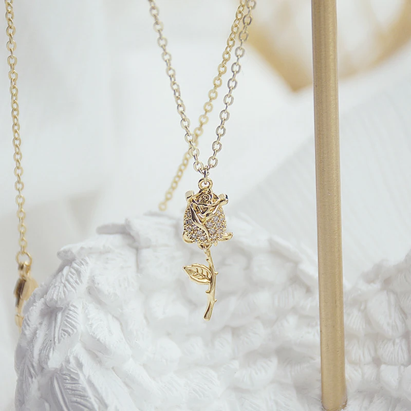 Plated 3 layers 14k Real Gold CZ Rose Necklace for Women Romantic Clavicle Chain Stylish Delicate Bijoux Feminia Colar Present - Image 6