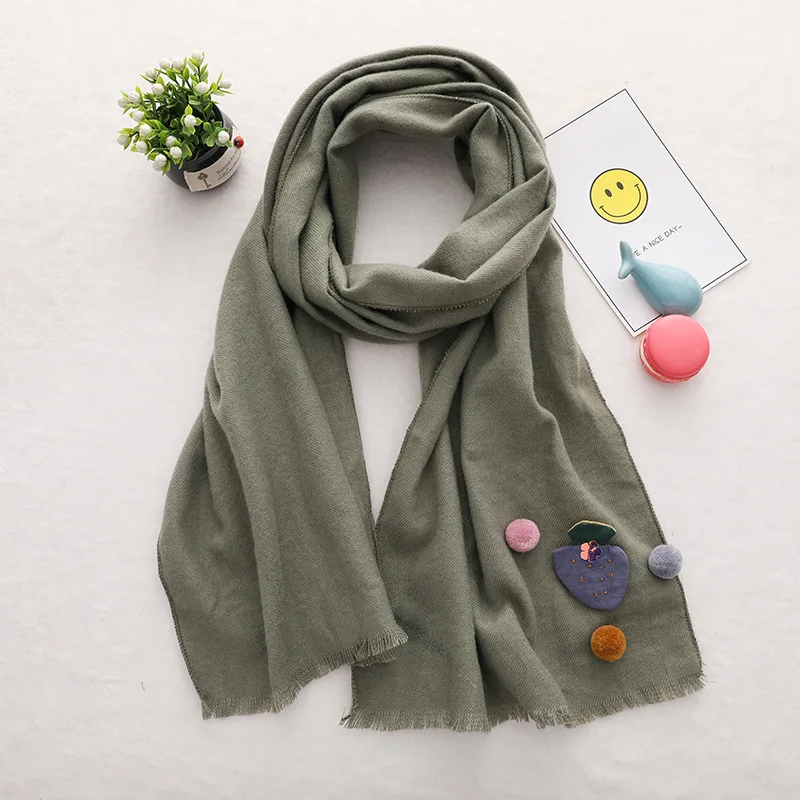 Girls Scarf Shawl Baby Kids Scarves Children Neckerchief Girl Autumn Winter Warm Neck Wear Accessories - Цвет: Армейский зеленый