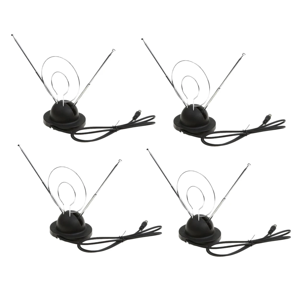 4x Universal Indoor Rabbit Ear TV Antenna for HDTV VHF UHF Dual Loop Coaxial