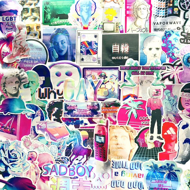 

65 Piece Cute Vaporwave Label Kawaii Sticker Diary Handmade Adhesive Paper Flake Japan Sticker Scrapbooking Stationery Sticker