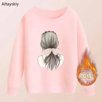 

Hoodies Women 2020 O-Neck Thicker Printed Simple All-match High Quality Soft Pullovers Womens Korean Style Sweatshirts Retro