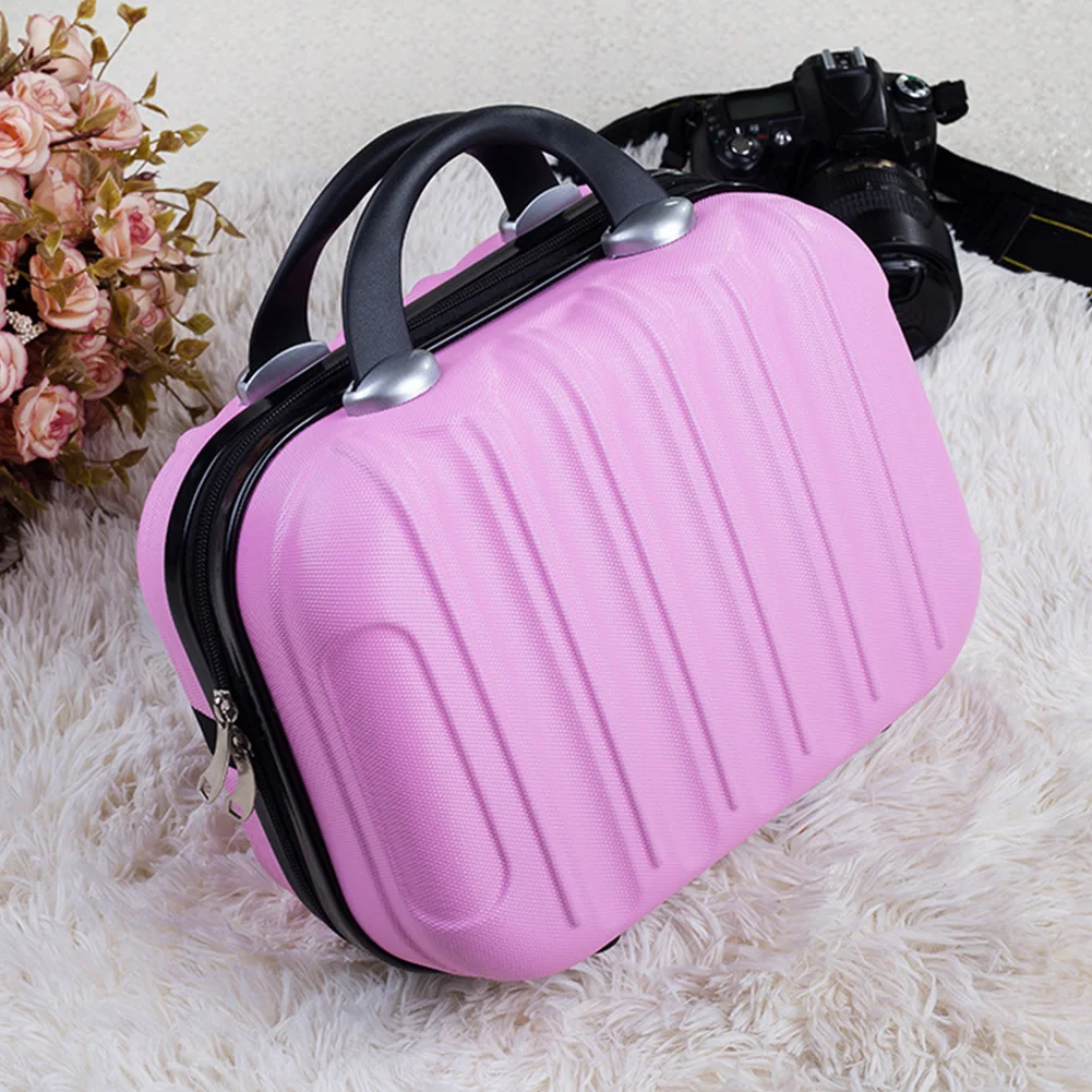 

14 Inch Practical Cosmetic Suitcase Bag Solid Suitcase With Strap Small Vertical Striped Anti Pressure Carrying Case ABS Hard