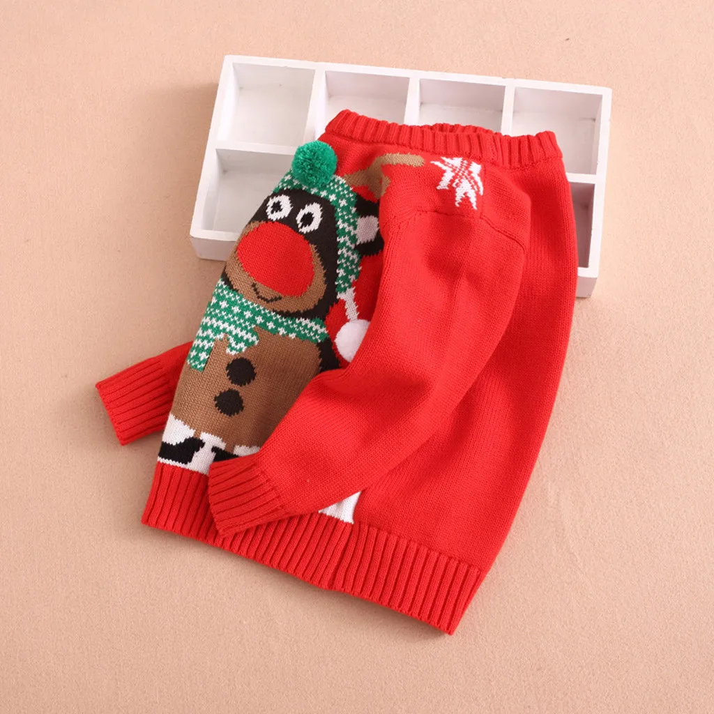 Детский Рождественский свитер, свитер с длинными рукавами для маленьких мальчиков и девочек, рождественские вязаные топы с рисунком оленя