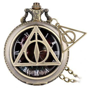 

Pocket Watch the Deathly Hallows Hollow-out Triangle Pattern Quartz Pocket Watch Steampunk Roman Numerals Necklace Pendant Clock
