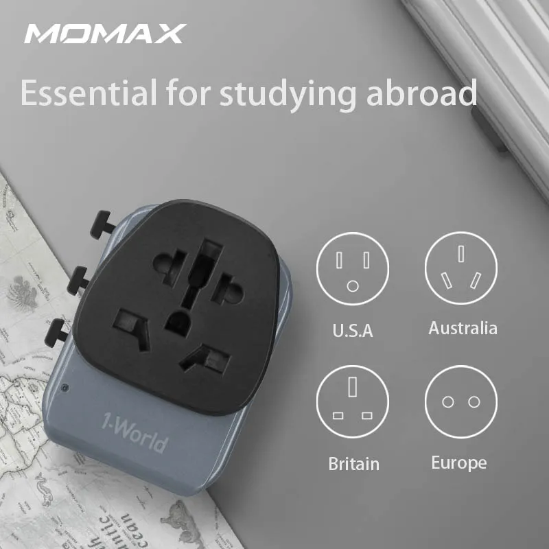 Зарядное устройство MOMAX 1-World elite PD global для путешествий, 4 вида штекеров, универсальное зарядное устройство type-C PD 18 Вт, быстрая зарядка, компактный светильник
