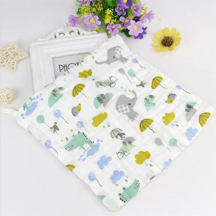 Elephant Crocodile Цельнокроеное платье Wasoyoli тканевый слюнявчик, 30*30 см с красочным рисунком Детский носовой платок 6 слоев кисейного хлопка, мягкие детские дети Полотенца - Цвет: Elephant Crocodile
