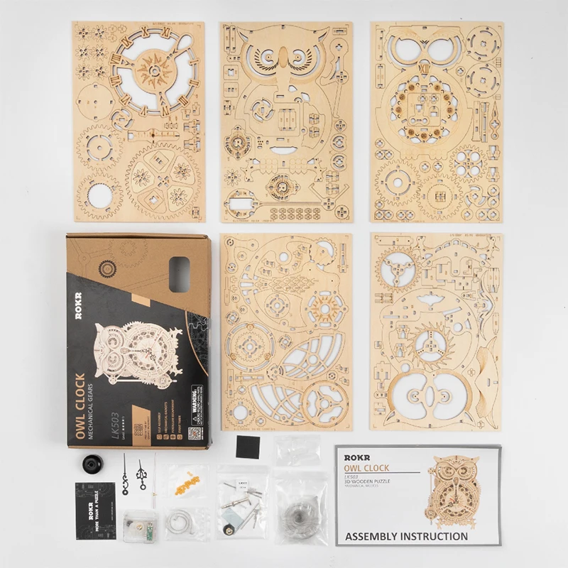 Robotime ROKR 3D Wooden Puzzle Owl Clock Wall Model Building Block Kit Toys for Kids for Gift LK503 6 Robotime ROKR 3D Wooden Puzzle Owl Clock Wall Model Building Block Kit Toys for Kids for Gift LK503 6