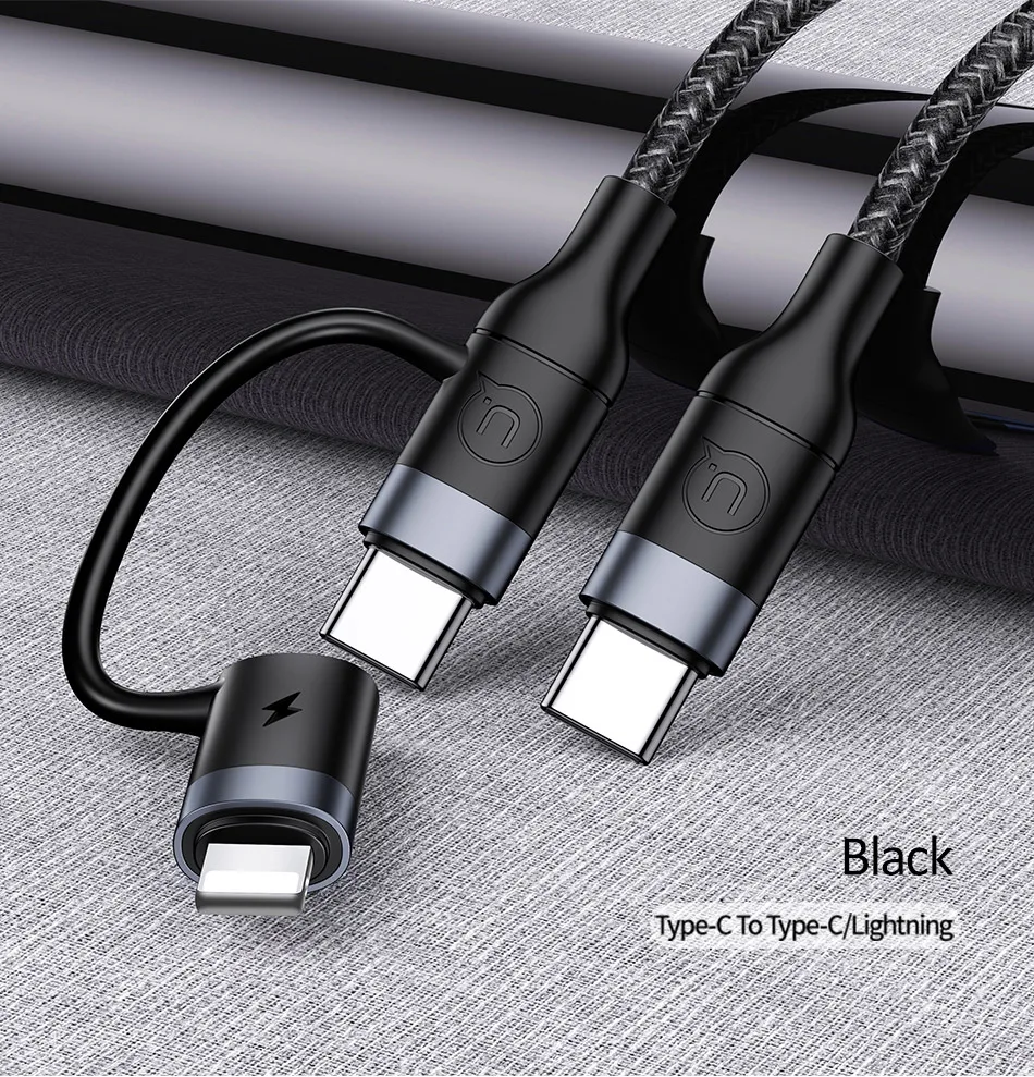 USAMS usb type C к Lightning Кабель 2 в 1 type c к type c 60 Вт PD кабель для быстрой зарядки для iPhone 11 XR 8 кабель для ноутбука для iPad