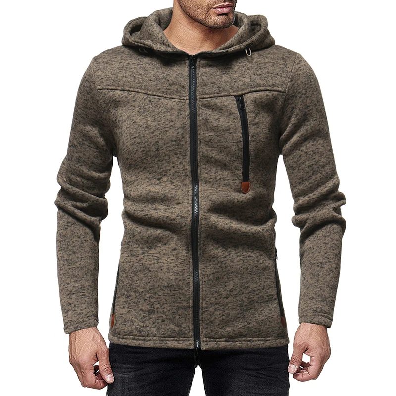 Новая модель внешней торговли Мужская мода молния сплайсинга досуг с капюшоном кепки чистый цвет кардиган с капюшоном