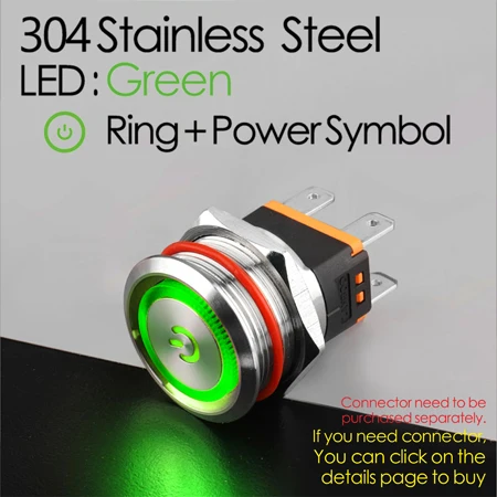 LANBOO 25 мм нержавеющая сталь переключатель 15A высокий ток Выключатель без фиксации водонепроницаемый IP67 кнопочный переключатель со светодиодный 12V24V220V - Цвет: G LED Power (304)