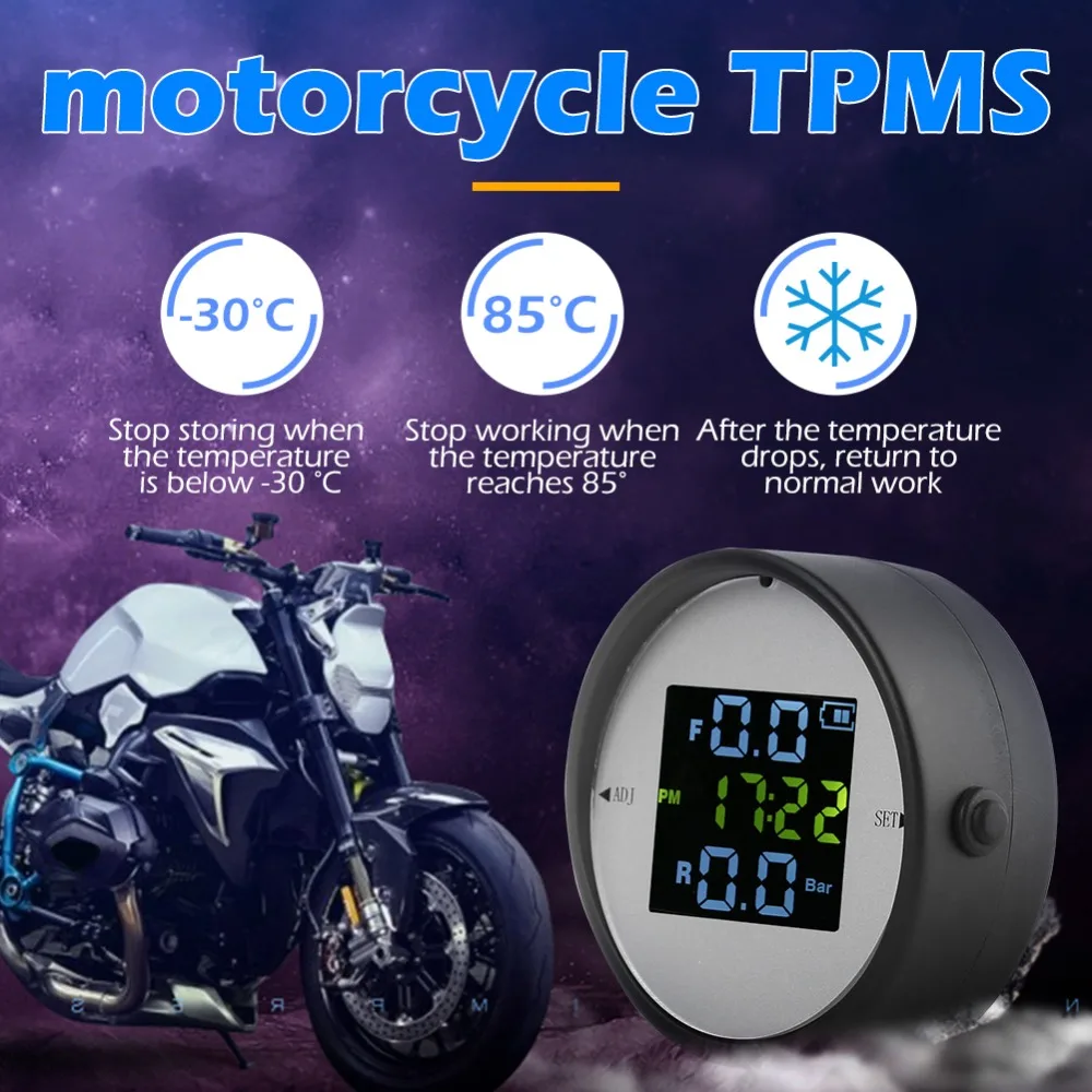 Беспроводная система контроля давления в шинах мотоцикла TPMS с 2 внешними датчиками Отображение времени/высоты