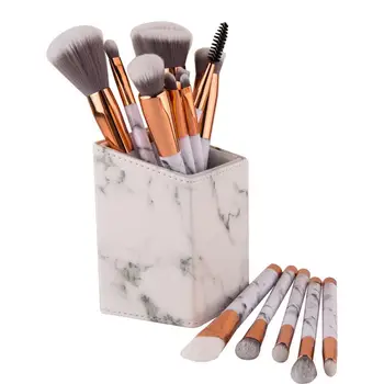 

Portable Makeup Brush Holder Marble Grain Square Makeup Brush Case Cosmetic Desktop Storage Bucket Travel Home Brush Organizer