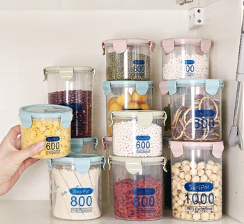 

0.6/0.8/1L Plastic Proof Moistureproof Boxes Container Sealing Leakage Cereals Grain Container Storage Box For Kitchen Fridge