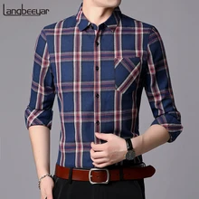 Новинка осени, модные брендовые рубашки, мужские клетчатые рубашки на пуговицах, обычная уличная одежда с длинным рукавом, высокое качество, повседневная мужская одежда