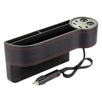 

Multifunction Universal Leather Car Seat Side Storage Box Seat Catcher with Dual USB Ports Cigarrete Lighter