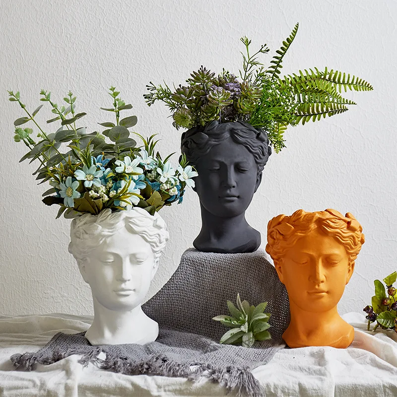 Vase Room Decoration Vases Aesthetic Sculpture Cement Head Flower Pot