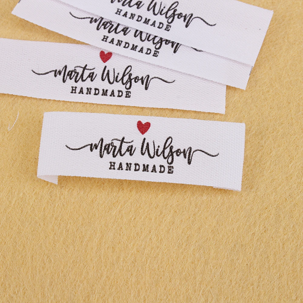 Cotton Tags Sewing Labels Custom Logo Clothing Business Name Washable Handmade Love Heart 15mm x 60mm (MD5210) |