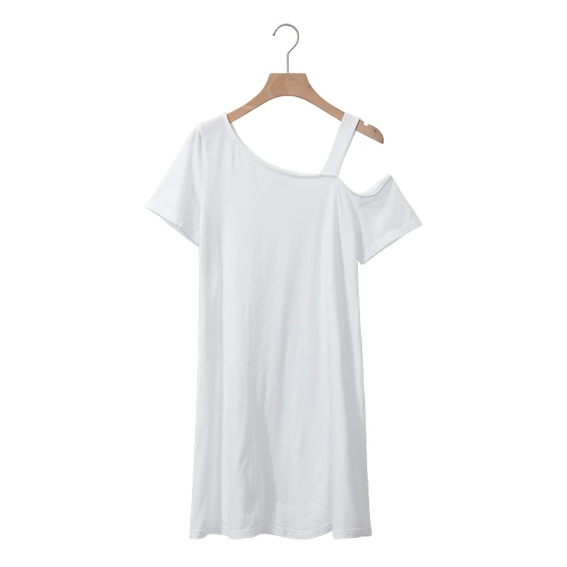 Новое поступление женское летнее платье на одно плечо однотонное повседневное вязаное хлопковое белое платье - Цвет: Colour 2