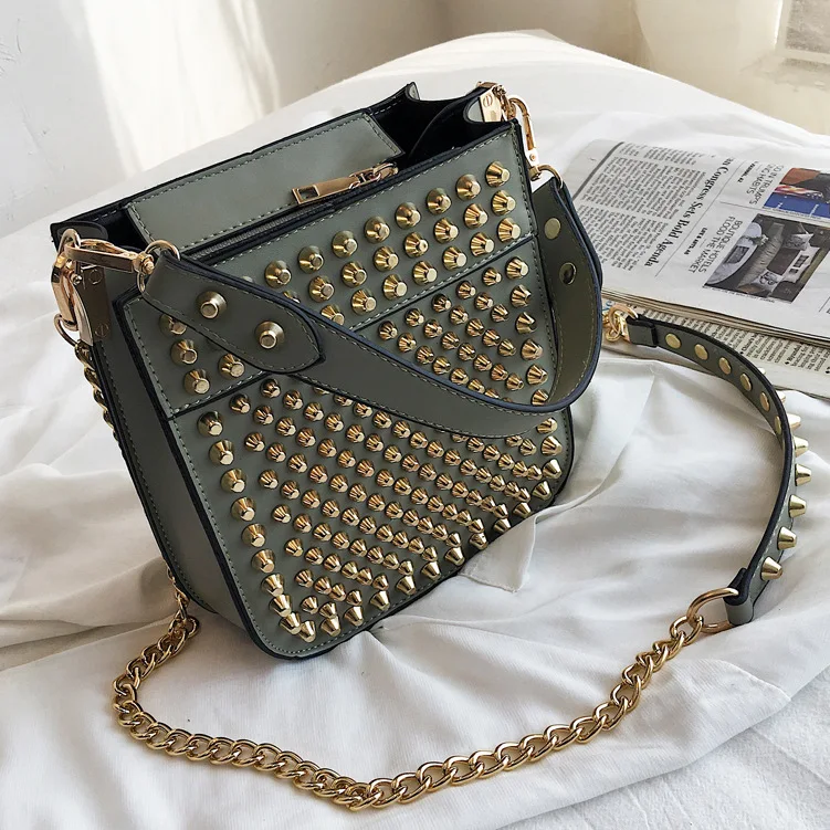 

2019 Summer on New Style Fashion Rivet Square Sling Bag Small Bag Women's Versatile Shoulder Handbag Fashion WOMEN'S Bag