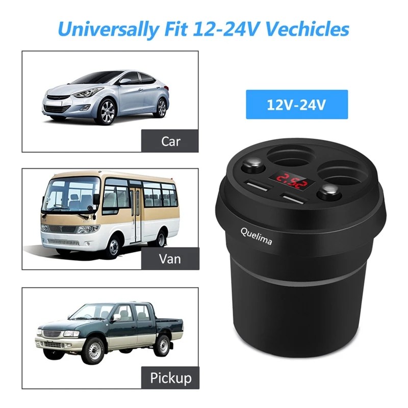 FFYY-Quelima 4 в 1 двойной USB+ двойной прикуриватель 3.1A автомобильное зарядное устройство чаша зарядный ток зарядное устройство для мобильного телефона для спорта