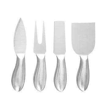 

4pcs Cheese Knife Set Silver Stainless Steel Butter Spreader Cheese Cutter Slicer Fork Kit Kitchen Useful Breakfast Cooking Tool