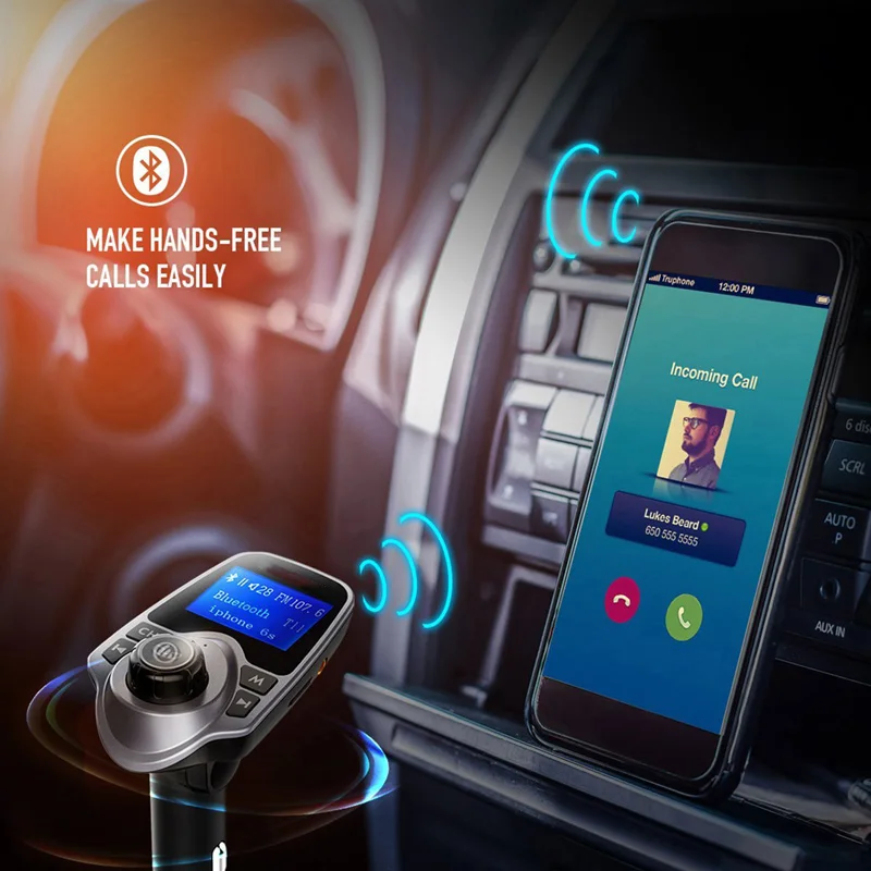 Беспроводной автомобильный MP3-плеер Bluetooth громкой связи автомобильный комплект fm-передатчик A2DP 5 в 2.1A USB зарядное устройство ЖК-дисплей fm-модулятор AUX