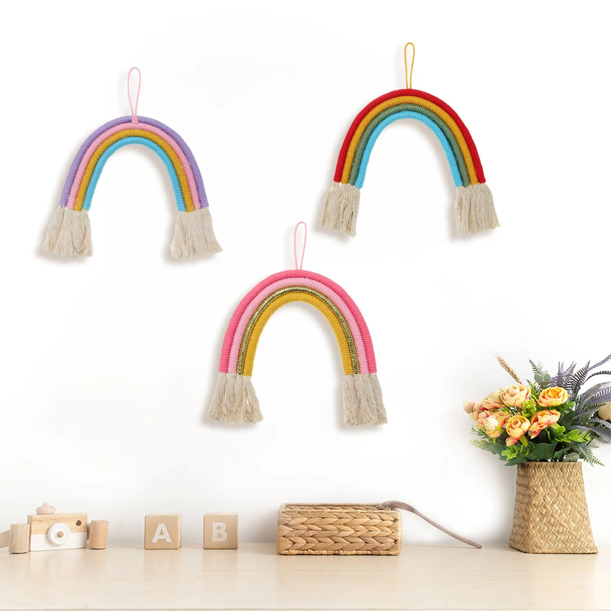 New Home Decoration Rainbow Handmade Weaving Ornament Nordic Simple Kid Room Wall Decoration dreaming Hanger