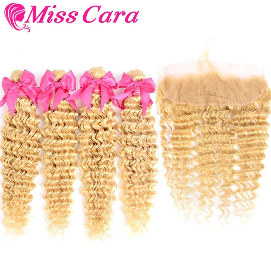 Miss Cara remy волосы глубокая волна 613 пучков с фронтальной предварительно сорванной платины светлые бразильские волосы плетение 3 пучка с