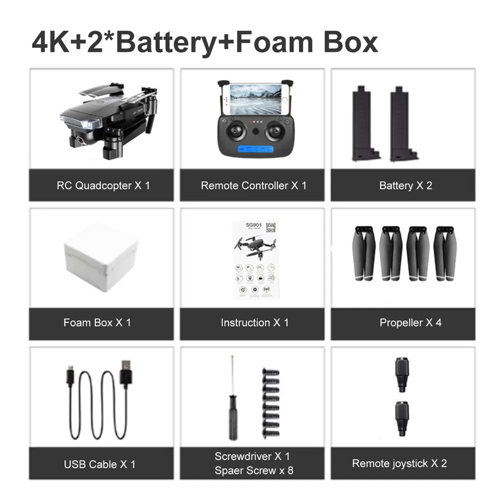 4K 2B Foam Box Новинка SG901 камера Дрон 4K HD Двойная камера дроны следуют за мной Квадрокоптер FPV Профессиональный длительный срок службы батареи - Цвет: 4K 2B Foam Box