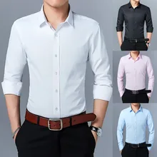 Мужская новая стильная деловая модная Однотонная рубашка с длинными рукавами для бодибилдинга, Мужская классическая модная красивая рубашка