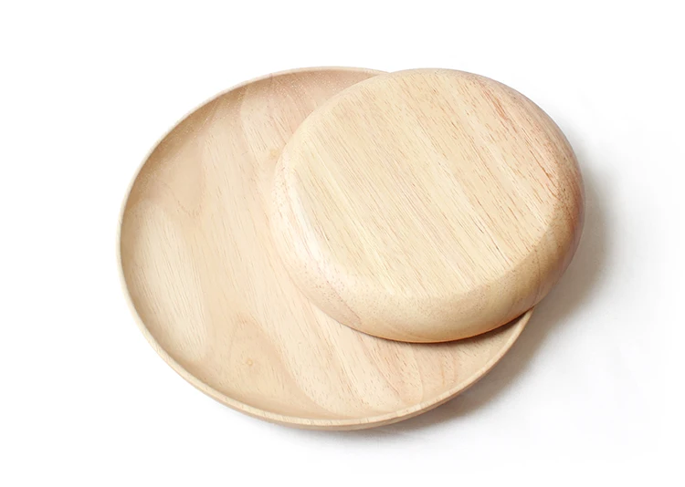Rubber Wood Round Japanese Dinner Plate Rectangle Serving Tray Beef Steak Fruit Snack Tray Restaurant Food Cutlery Storage Plate