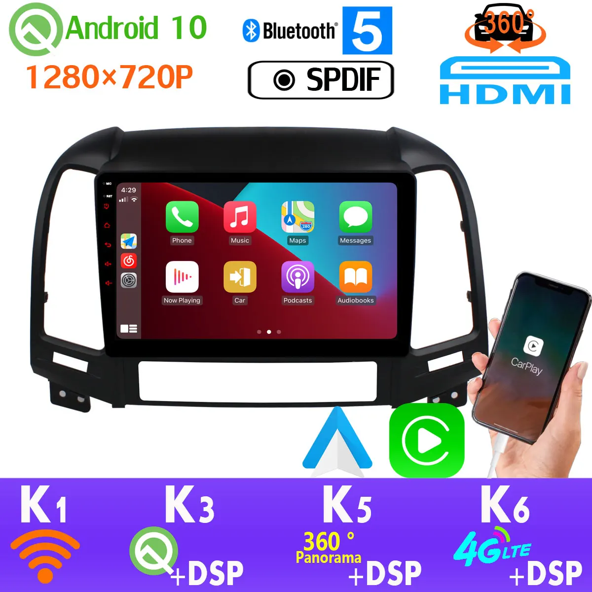 360 Камера 4G + 64G Android 10 0 Автомобильный мультимедийный радио для Hyundai Santa Fe 2 2006-2012