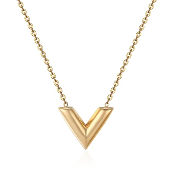

ZG Classic V Letter Pendant Necklace For Women Titanium Steel Women Necklace Luxury Jewelry Female Top Quality Gift