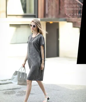 

2020 women dress long plus size vestidos de fiesta street dress Casual Loose Solid Color Short Sleeve Gray summer dress