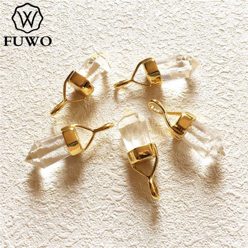 Оптовая продажа FUWO необработанный Кристальный кварц в форме пули с подвеской