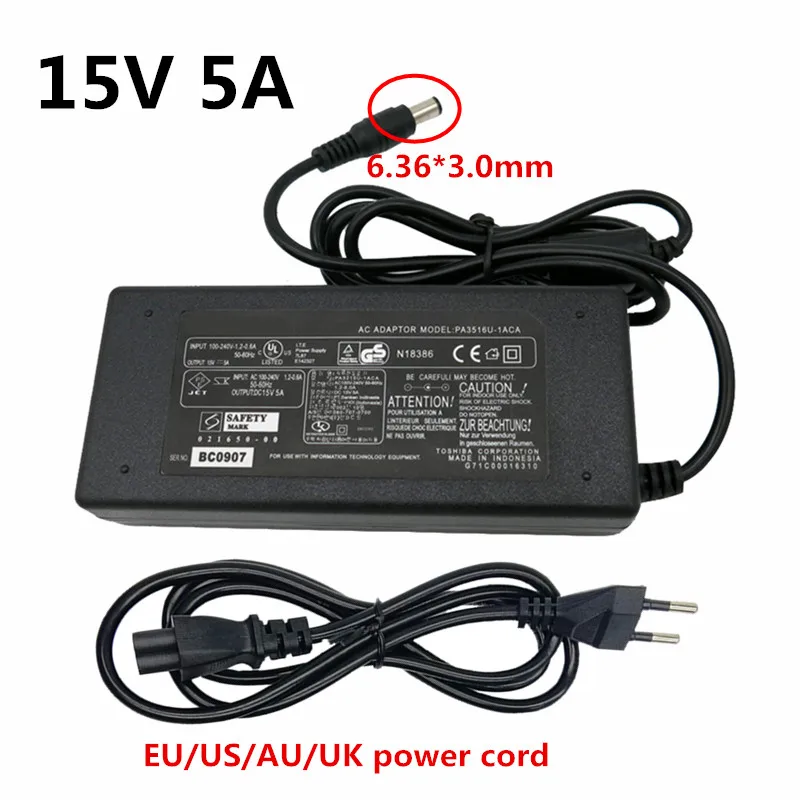 15V 5A Output Interface 6.36*3.0mm Tip Center AC Universal Power Adapter Supply Charger for Toshiba EU US UK AU Plug Adaptador |