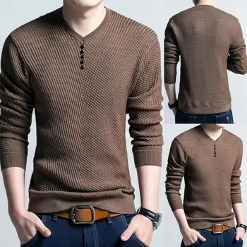 

Fashion Men Long Sleeve Solid Color Buttons Decor Knitwear Plus Size Bottoming Sweater