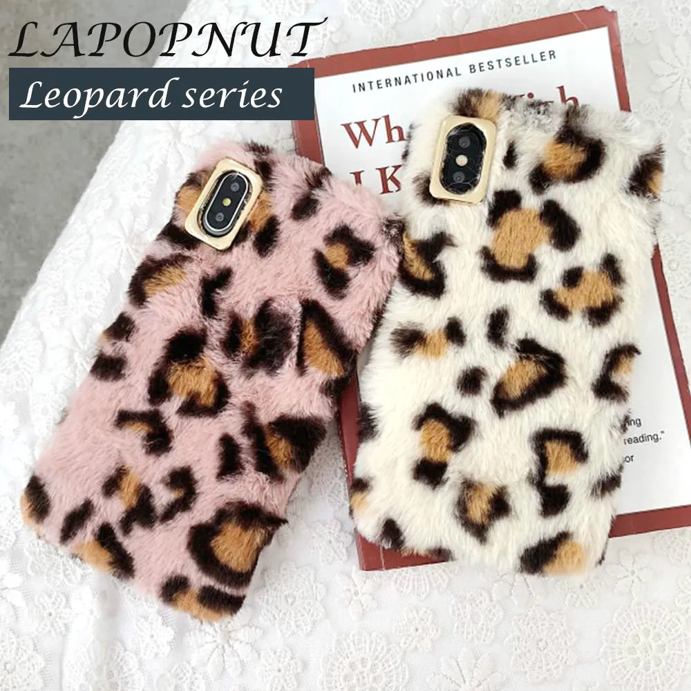 

LAPOPNUT Case for Iphone Xr XS MAX X 8 7 Plus 6 6s Apple 11 Pro Girls Warm Leopard Soft Plush Fluffy Fur TPU Flexible Back Cover