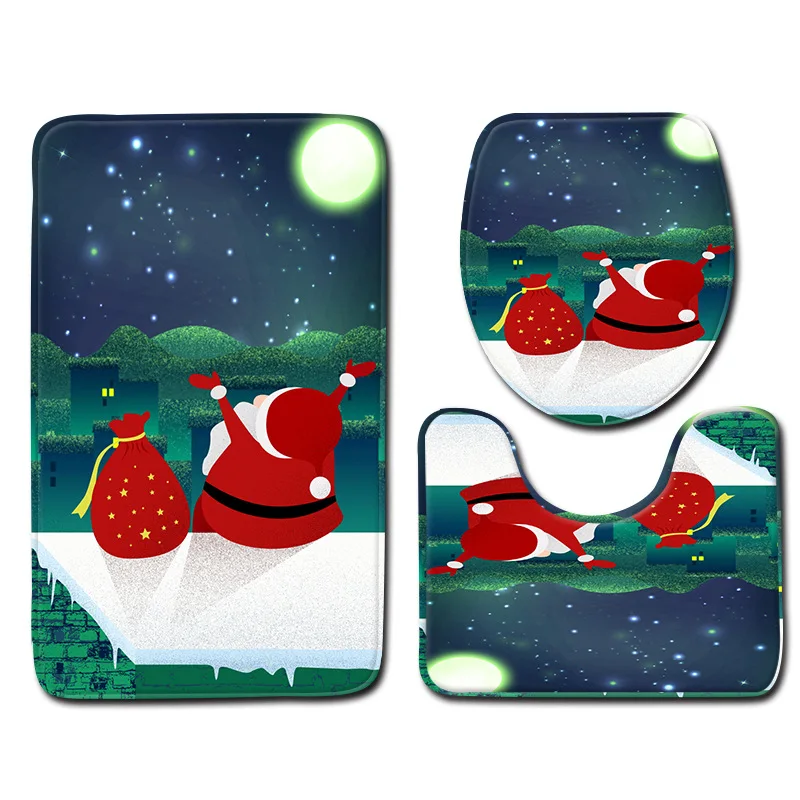 Zeegle Merry Christmas Набор ковриков для украшения ванной комнаты, нескользящий коврик для крышки унитаза, водопоглощающий напольный ковер, коврик для двери