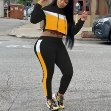 2 piece set women women's tracksuit Women Patchwork Long Sleeves Hooded Blouse Sweatshirt Long Pants Sports Suit#g4