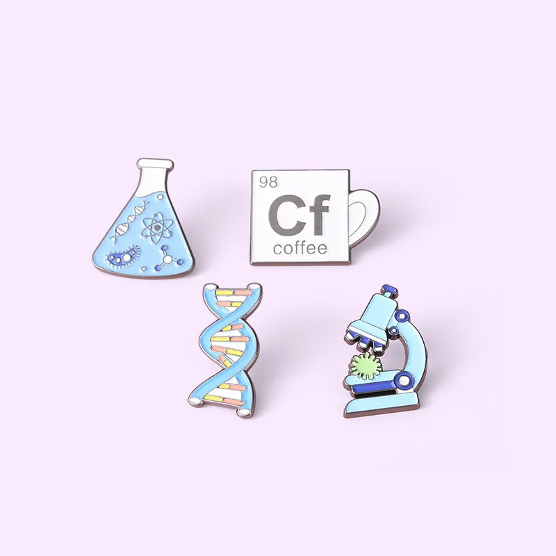 Creative Chemistry Molecular Beaker Equation Metal Enamel Brooch Cartoon Microscope Love Test Tube Bottle Badge Pin Jewelry enamel pins,cartoon brooch,pin brooches,clothing brooch,enamel brooches,metal brooches