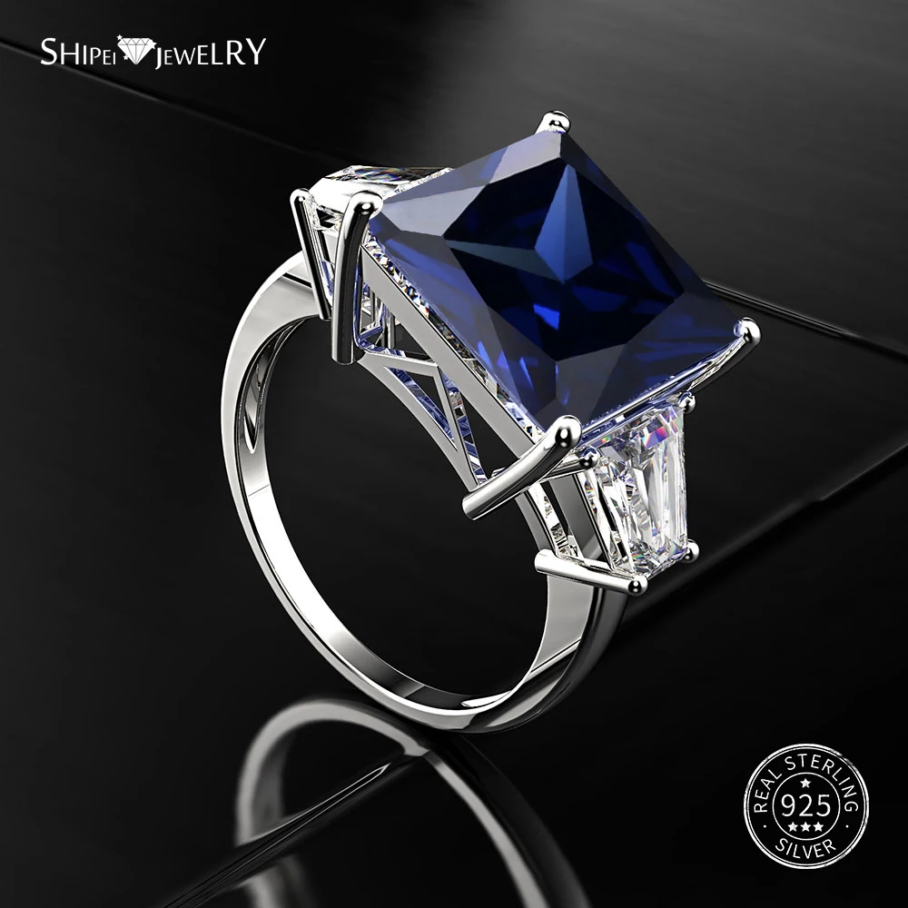 Blue Shipei квадратное созданное муассанитовое кольцо для женщин 925 пробы Серебряное обручальное кольцо с драгоценным камнем квадратное кольцо принцесса - Цвет камня: Blue