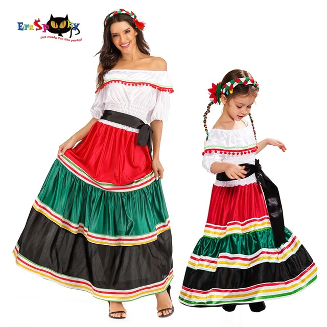 Eraspooky Tradizionale Folk Messicano Vestito Delle Ragazze Delle Donne  Costume di Halloween Per I Bambini Messico Famiglia di Ballo di Carnevale  Del Partito del Vestito Operato - AliExpress