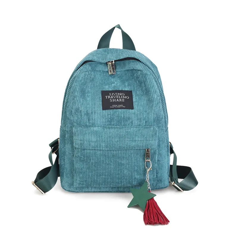 

Preppy Style Corduroy School Backpack Women Travel Rucksack Tassel Soft Fabric Rucksack For Teenage Girls Mochila Solid Color