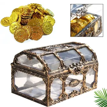 

Coin Storage Box Metal Lock Jewelry Treasure Chest Beautiful Plastic