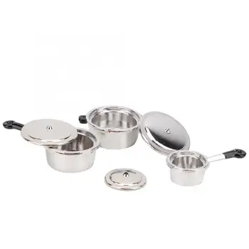 

Kitchen Food Toy 3Pcs 1:12 Miniature Alloy Kitchenware Cookware Set Model Simulation Accessory for Dollhouse Educational Toy