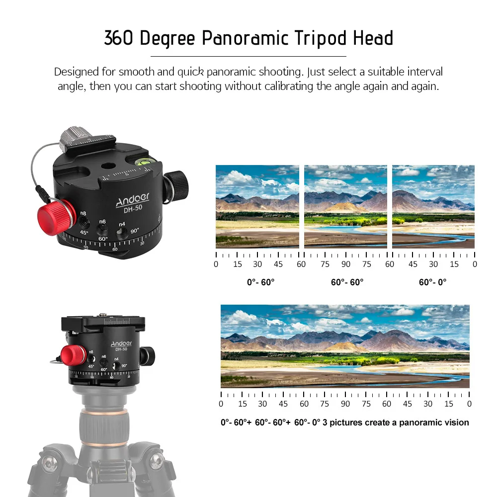 Andoer DH-50 панорамная шаровая Головка алюминиевый сплав индексационный ротатор штатив шаровая головка для Canon Nikon sony DSLR камера шаровая Головка
