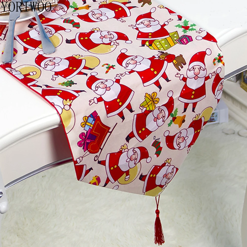 

YORIWOO Santa Claus Christmas Tablecloth Table Runner Merry Christmas Decorations For Home 2019 Xmas Tree Happy New Year Gifts